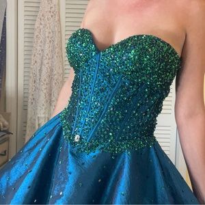 Nox Gorgeous Peacock Colors Dark Teal Ballerina Prom Party Corset Dress Size L